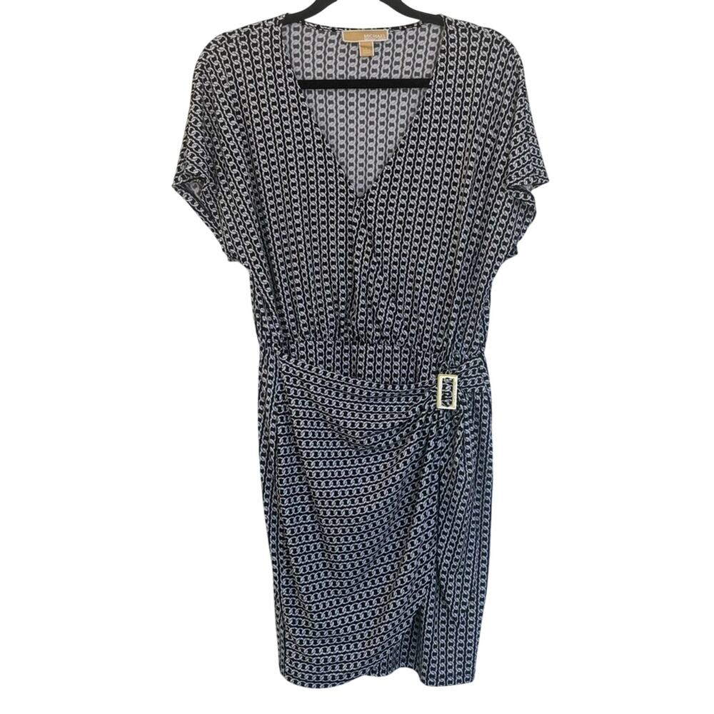 Michael Kors Black and White Geometric Chain Design  Dress Size L